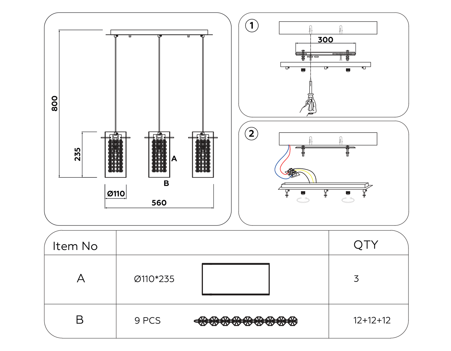Подвесной светильник с хрусталем TR3663/3 GD/CL золото/прозрачный E14/3 max 40W 560*110*800