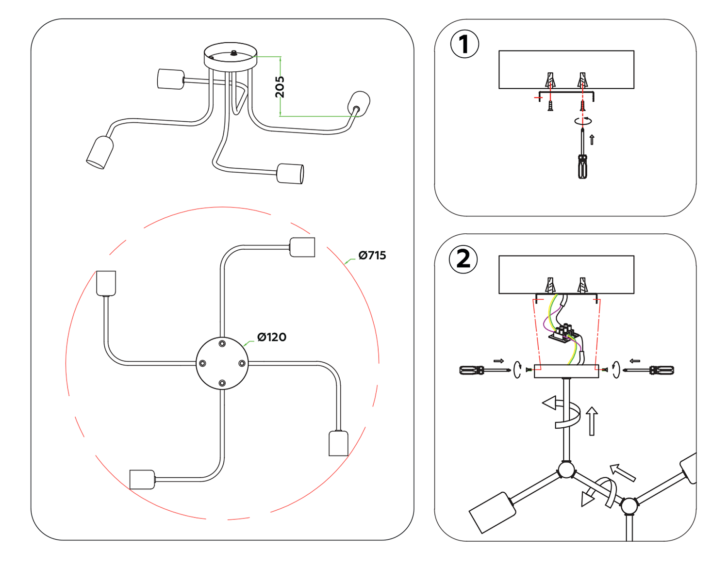Потолочный светильник в стиле лофт TR8022/4 BK черный E27*4 max 40W D715*205