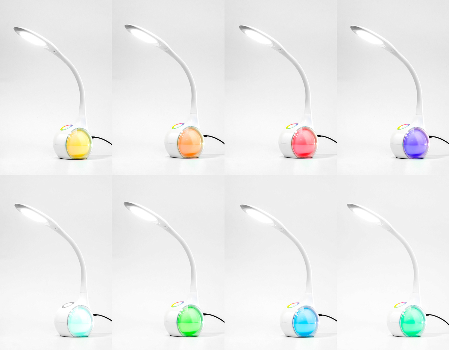 Светодиодная настольная лампа с RGB подсветкой DE532 WH белый LED 4200K+RGB 7.5W