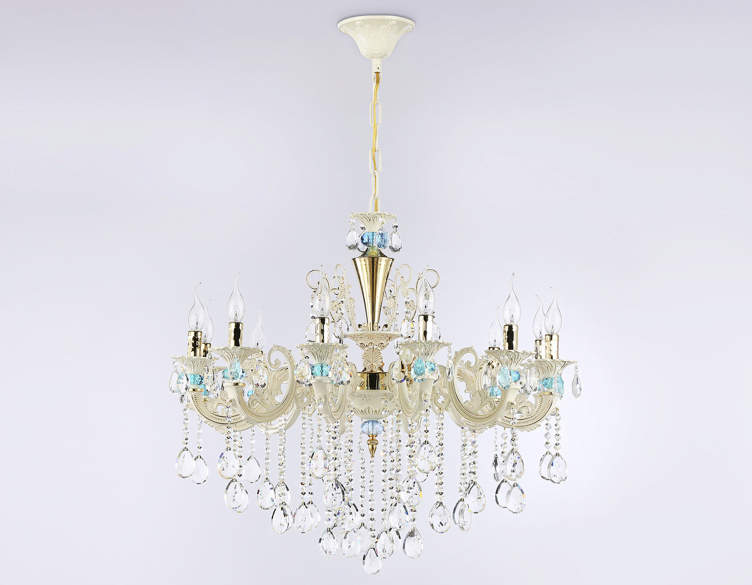 Подвесная люстра с хрусталем TR4929/12 GD/WH/CL золото/белый/прозрачный E14*12 max 40W D910*680