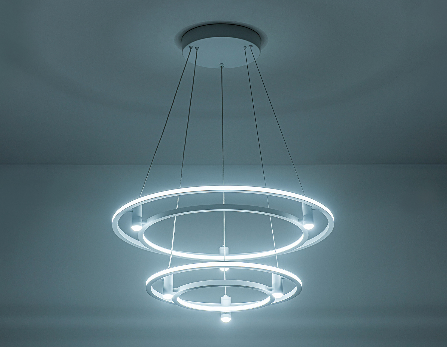 Подвесной светодиодный светильник FL5542/2+6 WH белый 90W 3000K/4200K/6400K D600/400*1300 (без ПДУ)