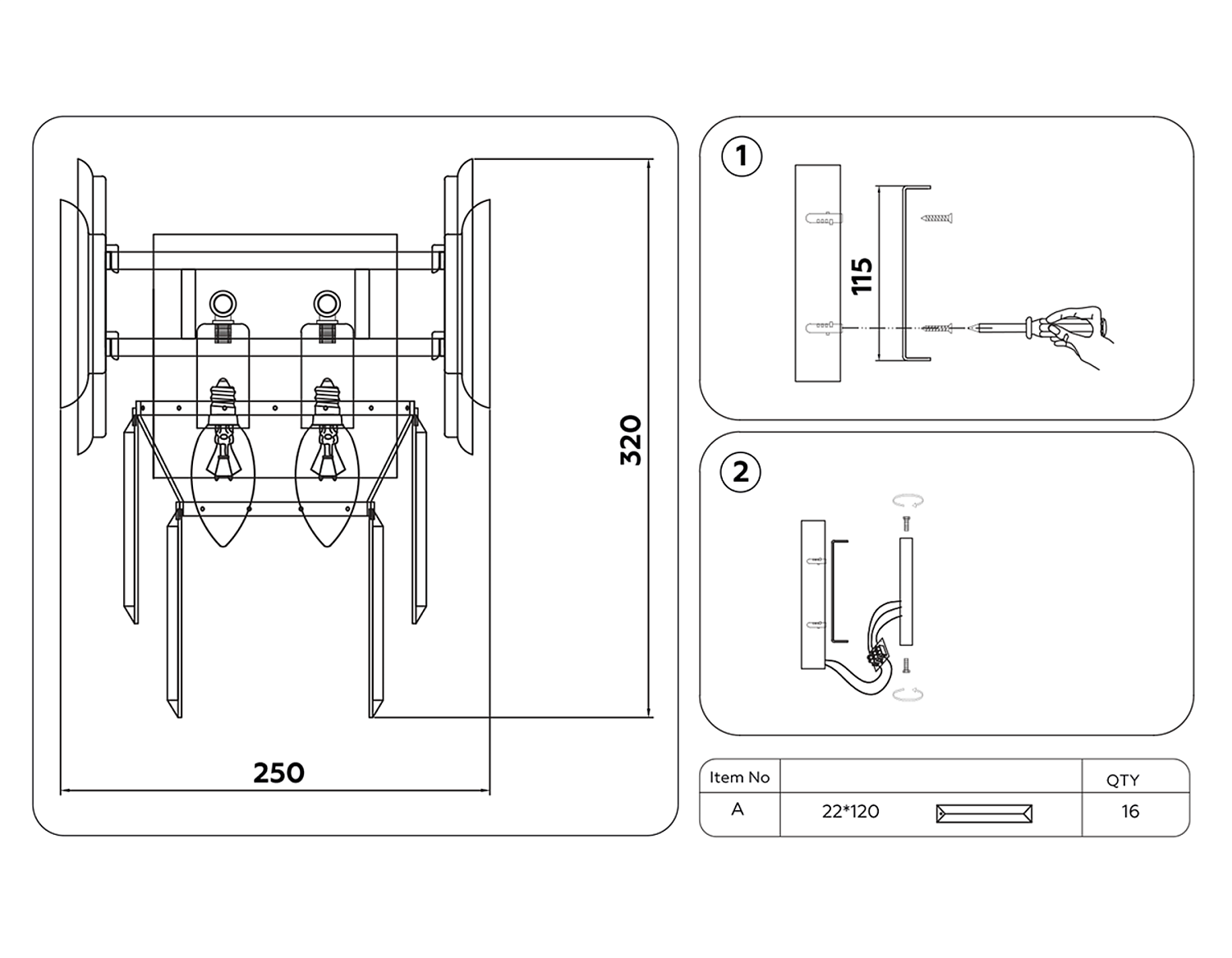 Настенный светильник с хрусталем TR5294/2 PGD/GD розовое золото/золото E14/2 max 40W 320*250*140