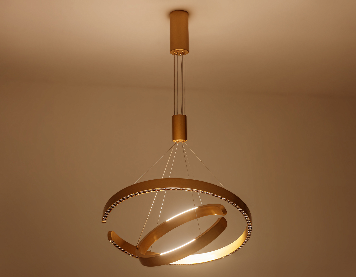 Подвесной светодиодный светильник FL5885/2 GD золото 45W 3000K/4200K/6400K D600/400*1200 (без ПДУ)