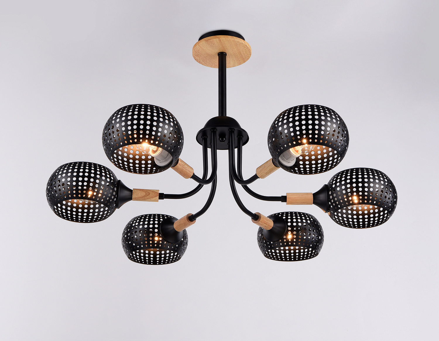 Подвесная люстра TR80167/6 BK/LWD черный/светлое дерево E14/6 max 40W D690*370