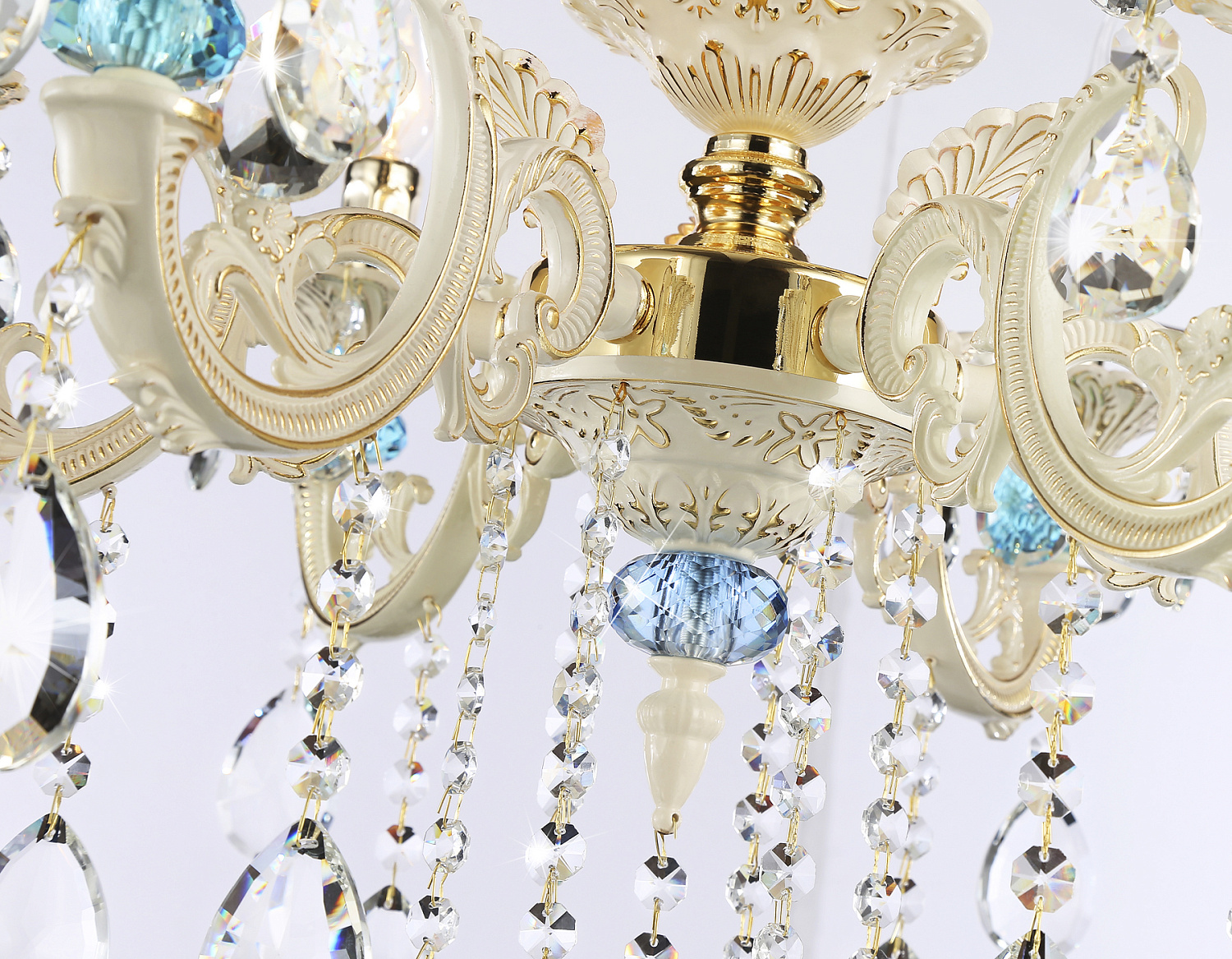 Подвесная люстра с хрусталем TR4923/6 GD/WH/BL золото/белый/голубой E14*6 max 40W D600*620