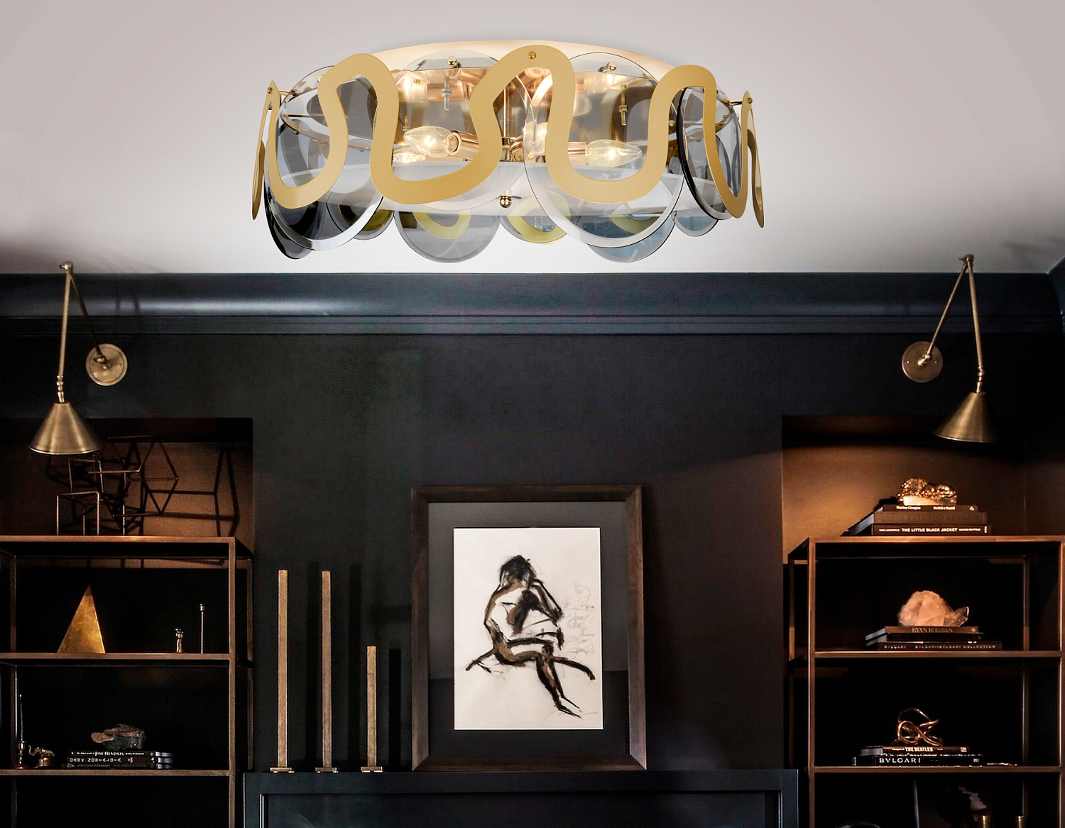 Потолочная люстра с хрусталем TR5328/6 GD/SM/FR золото/дымчатый/белый матовый E14/6 max 40W D606*230