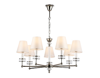 Подвесная люстра с абажурами и хрусталем LH71003/7 BN/WH никель/белый E14*7 max 40W D820*1130