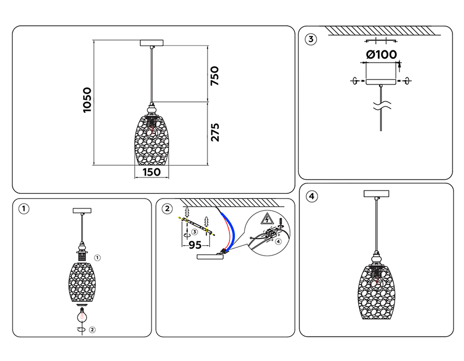 Подвесной светильник со сменной лампой TR3621 CH/FR хром/матовый E27 max 40W D150*1050