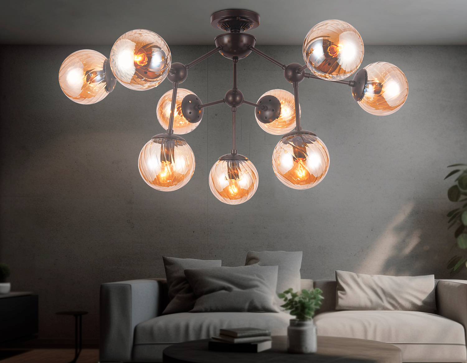 Потолочная люстра TR9018/9 DCF/TI темный кофе/янтарь E14 max 40W D830*440