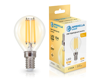 Лампа светодиодная Шар P45 15W 2700K 451533 Filament LED P45 15W E14 2700K 220-240V