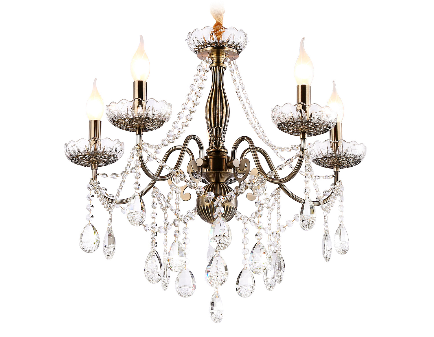 Подвесная классическая люстра с хрусталем TR4949/5 SB/CL бронза/прозрачный E14/5 max 40W D620*585