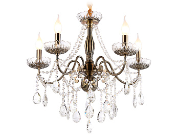 Подвесная классическая люстра с хрусталем TR4949/5 SB/CL бронза/прозрачный E14/5 max 40W D620*585