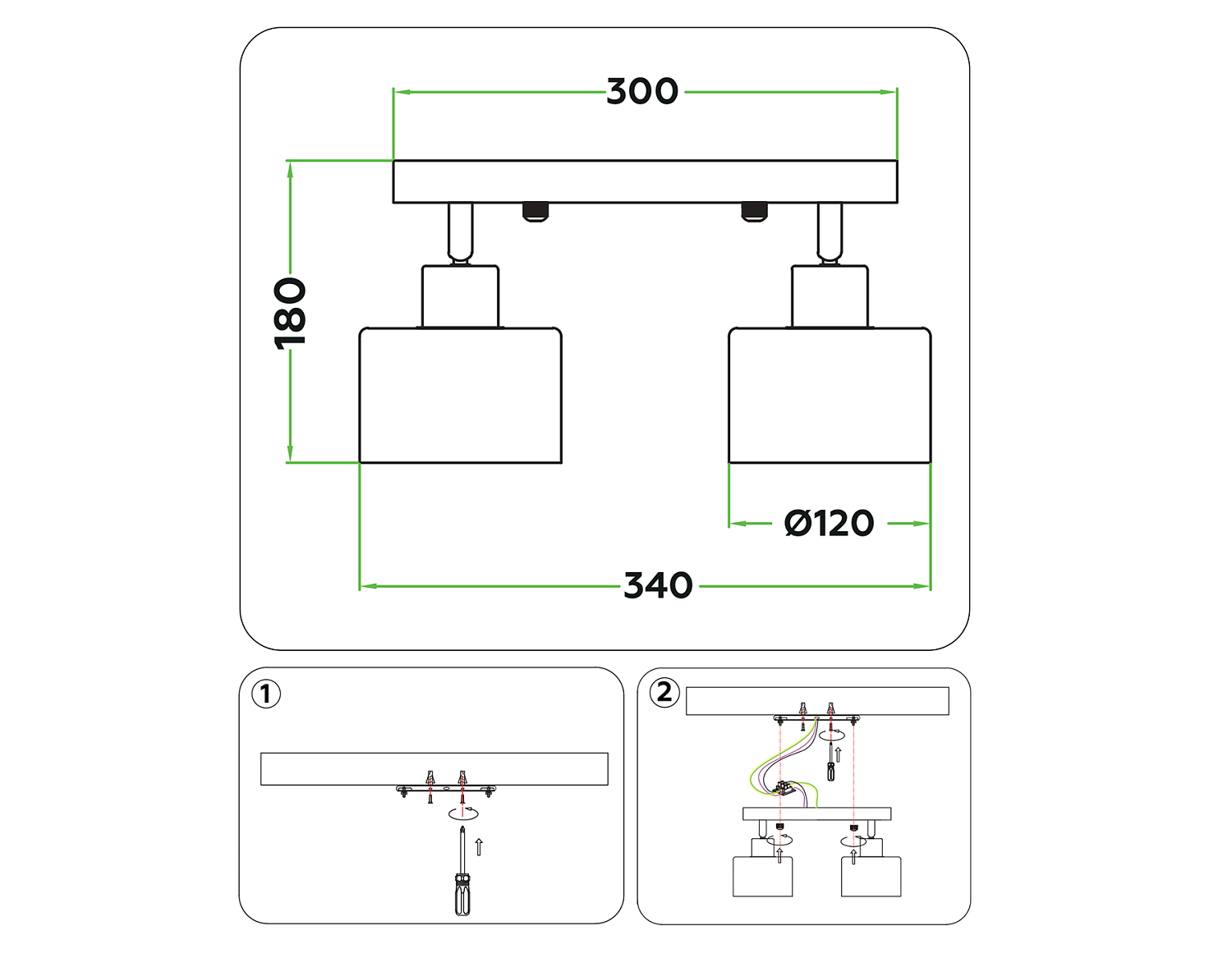 Настенно-потолочный спот в стиле лофт TR8141/2 WH белый E27*2 max 40W 340*120*180