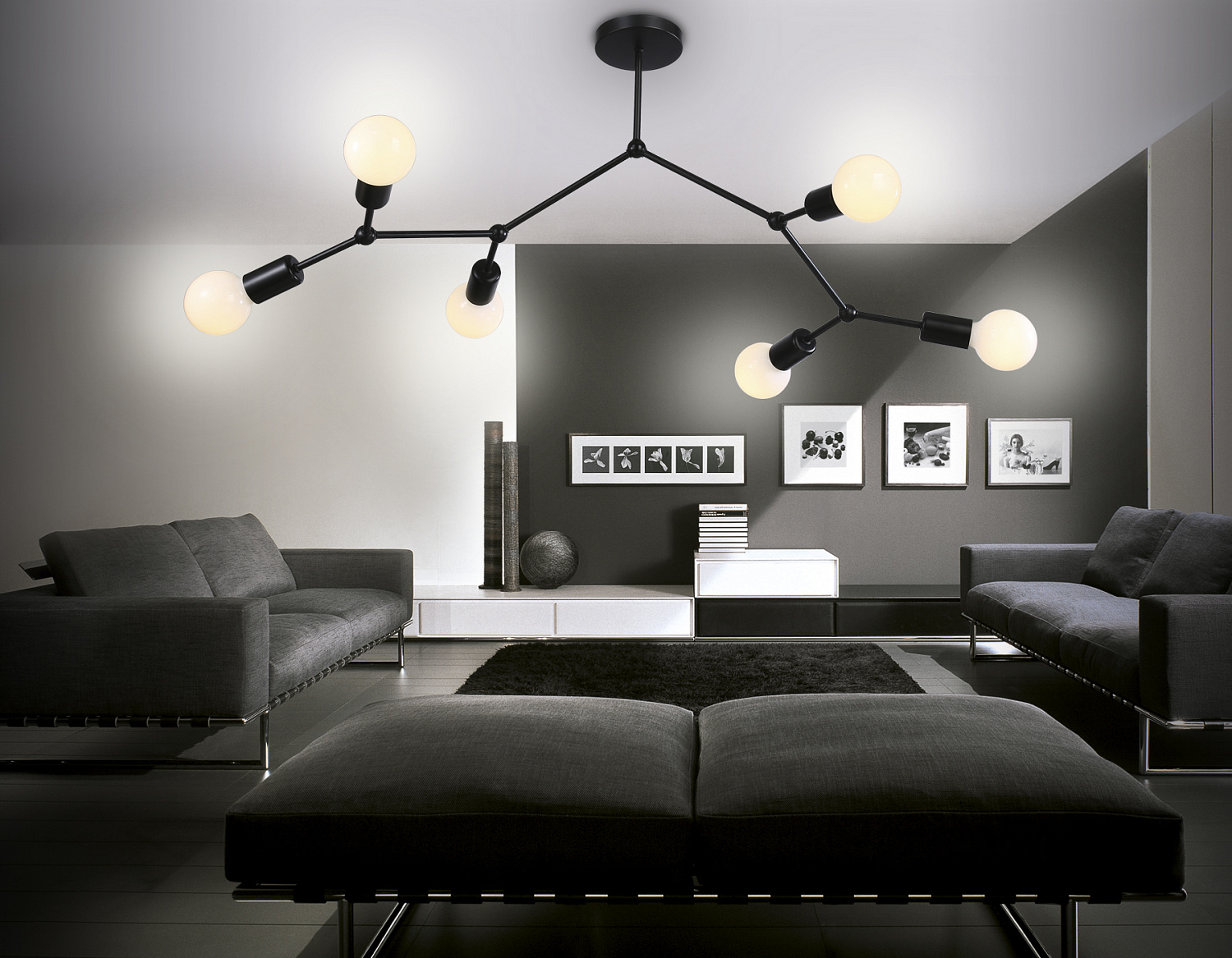 Потолочный светильник в стиле лофт TR8036/6 BK черный E27*6 max 40W D670*590