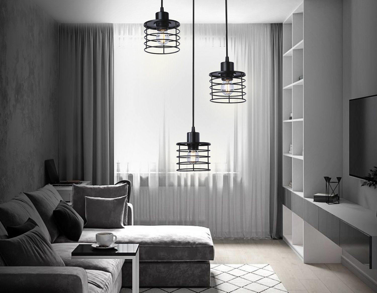 Подвесной светильник в стиле лофт TR8081/3 BK черный E27*3 max 40W D372*1170