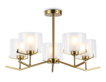 Люстра со стеклянными плафонами на штанге LH57007/5 BS/FR латунь/белый матовый E14/5 max 40W D690*390