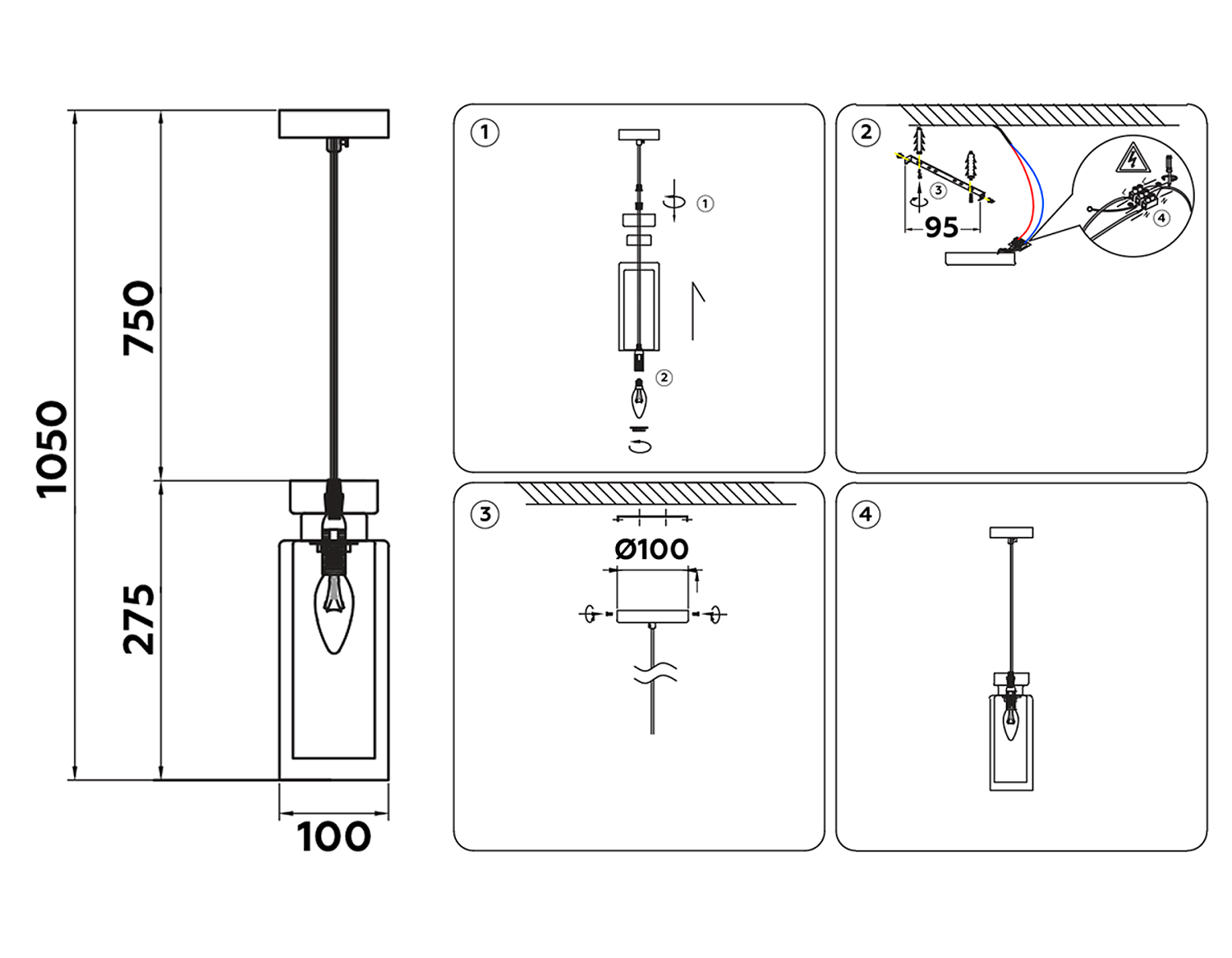 Подвесной светильник со сменной лампой TR3571 GD/TI золото/янтарь E14 max 40W D100*1050