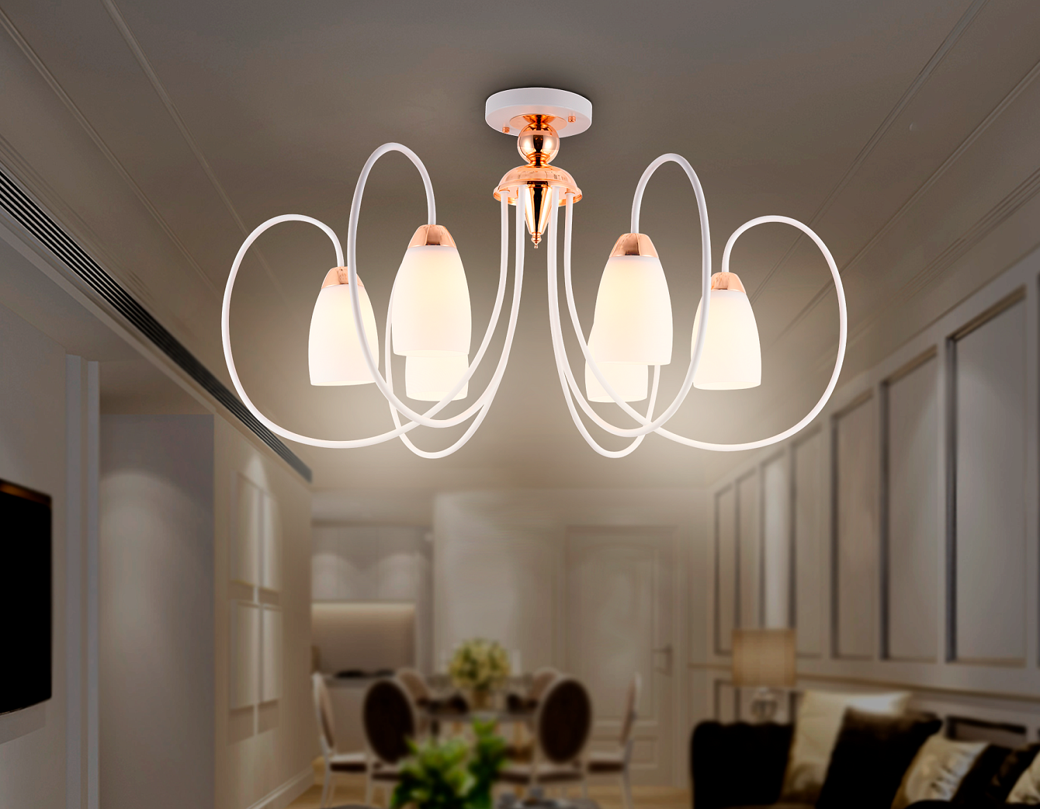 Потолочная люстра TR3120/6 WH/GD белый/золото E27 max 40W D850*480