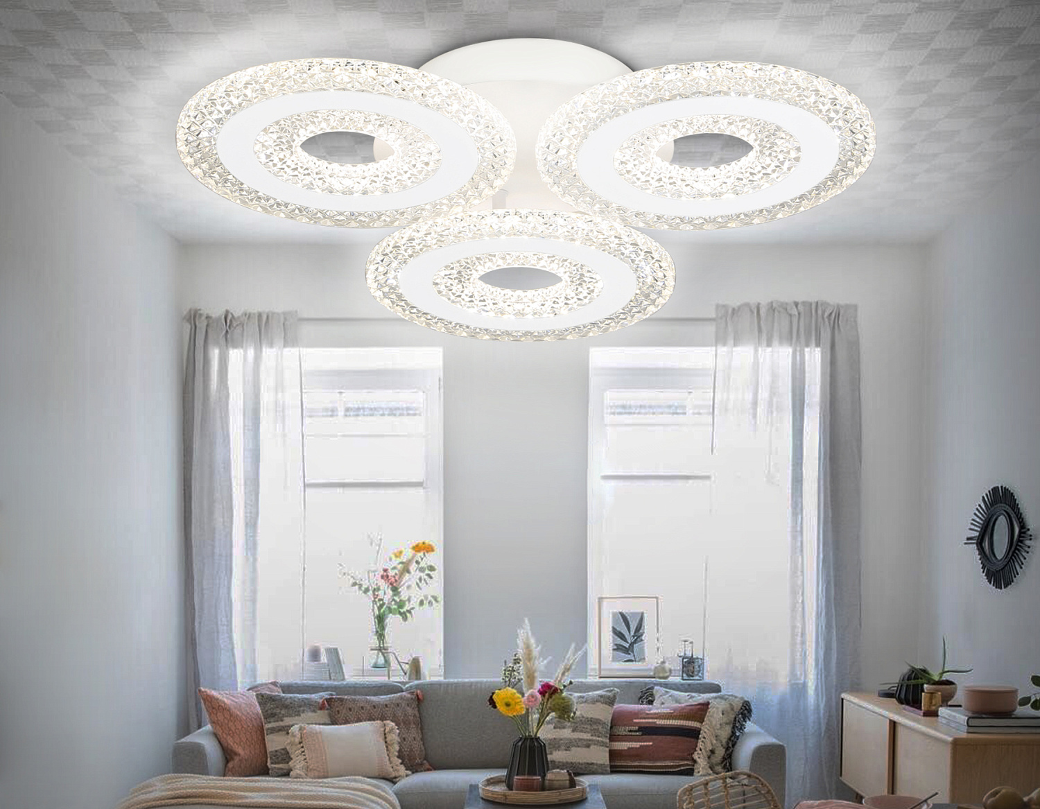 Потолочный светодиодный светильник с пультом FA4001/3 WH белый 70W 3000K+6400K/4200K/6400K+3000K D480*85 (ПДУ ИК)