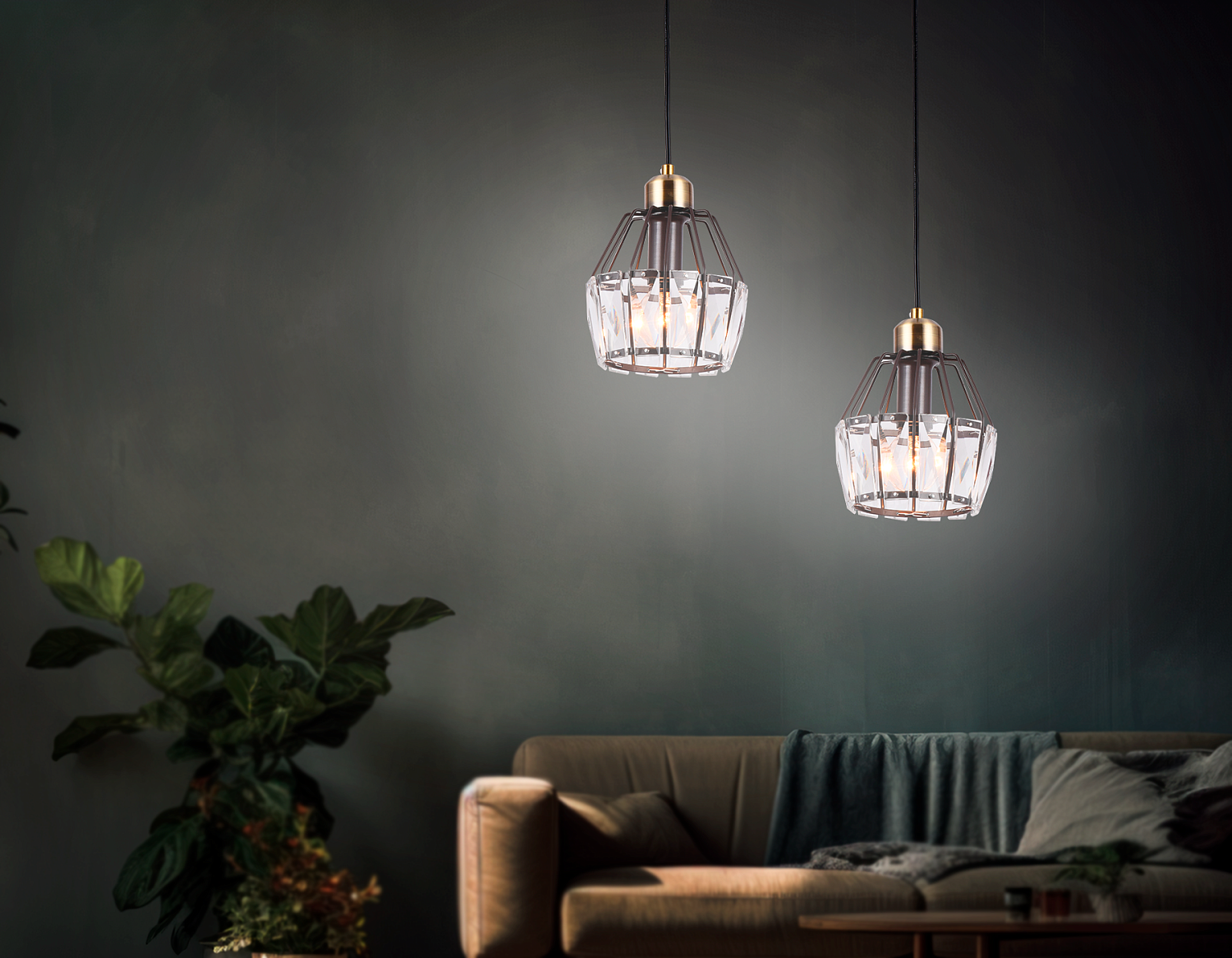 Подвесной светильник с хрусталем TR5875 DCF/SB темный кофе/бронза E14 max 40W D150*650