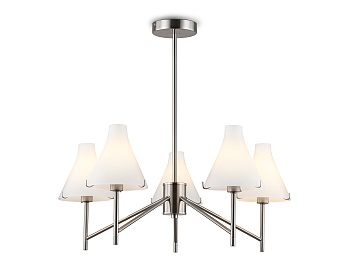 Люстра со стеклянными плафонами на штанге LH57123/5 SN/FR никель/белый матовый E14/5 max 40W D650*590