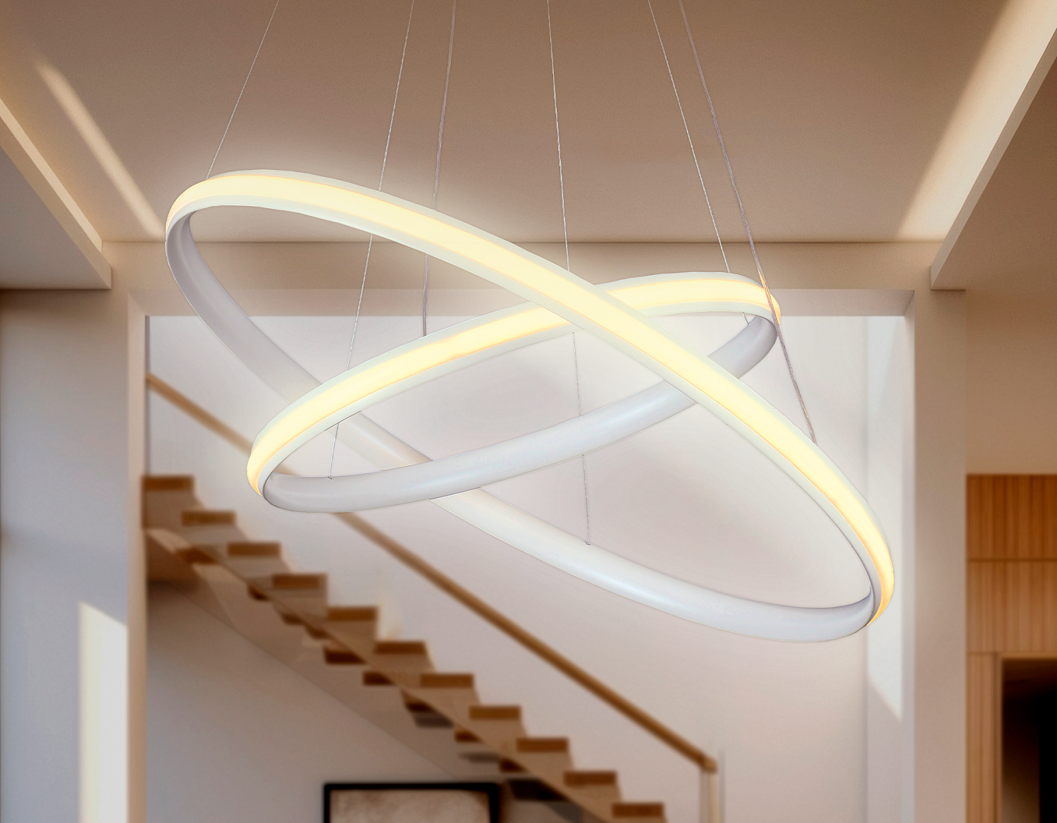 Подвесной светодиодный светильник с пультом FL407 WH белый 84W D600*1100 (ПДУ РАДИО 2.4)