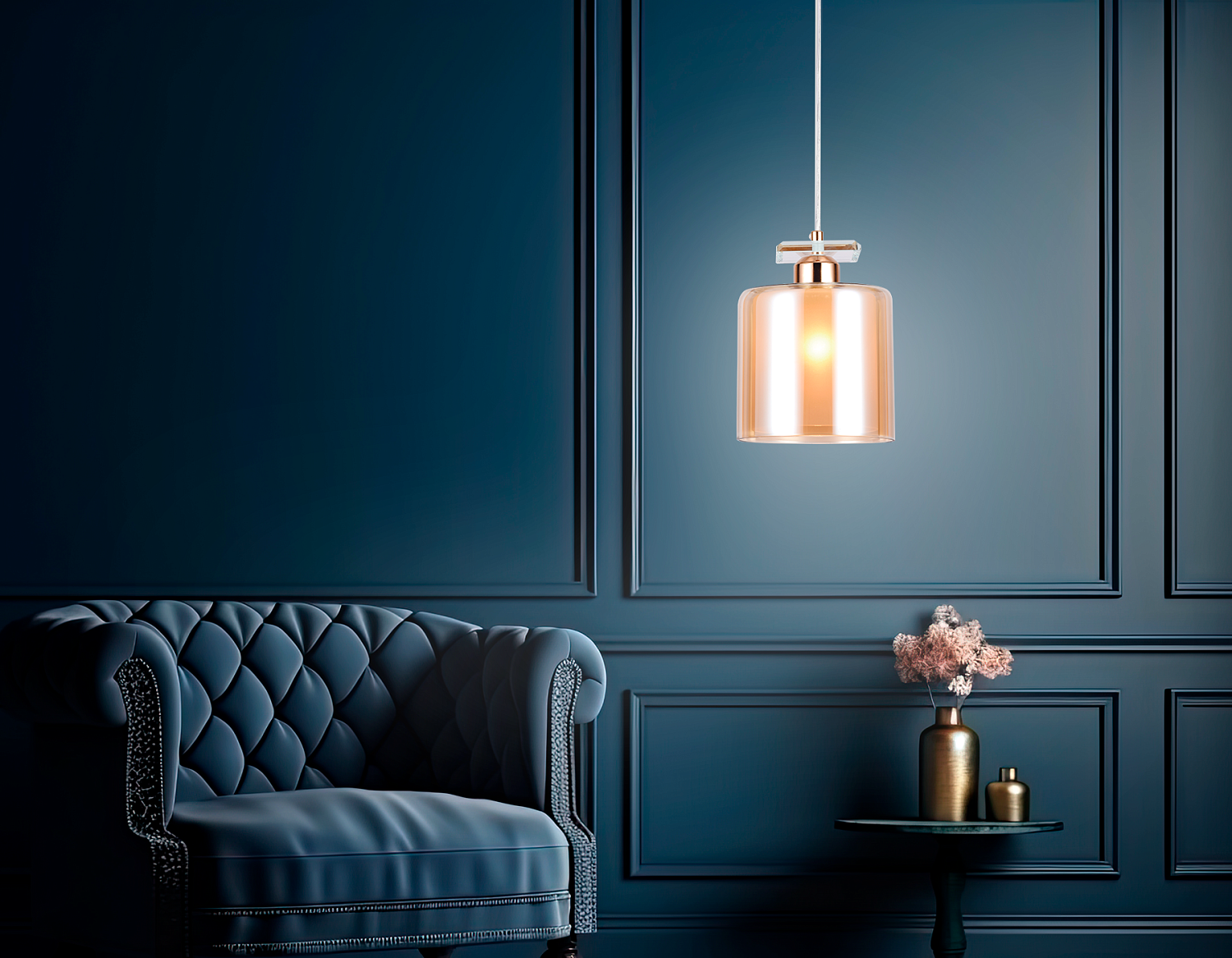 Подвесной светильник со сменной лампой TR3578 GD/TI золото/янтарь E27 max 40W D150*1025