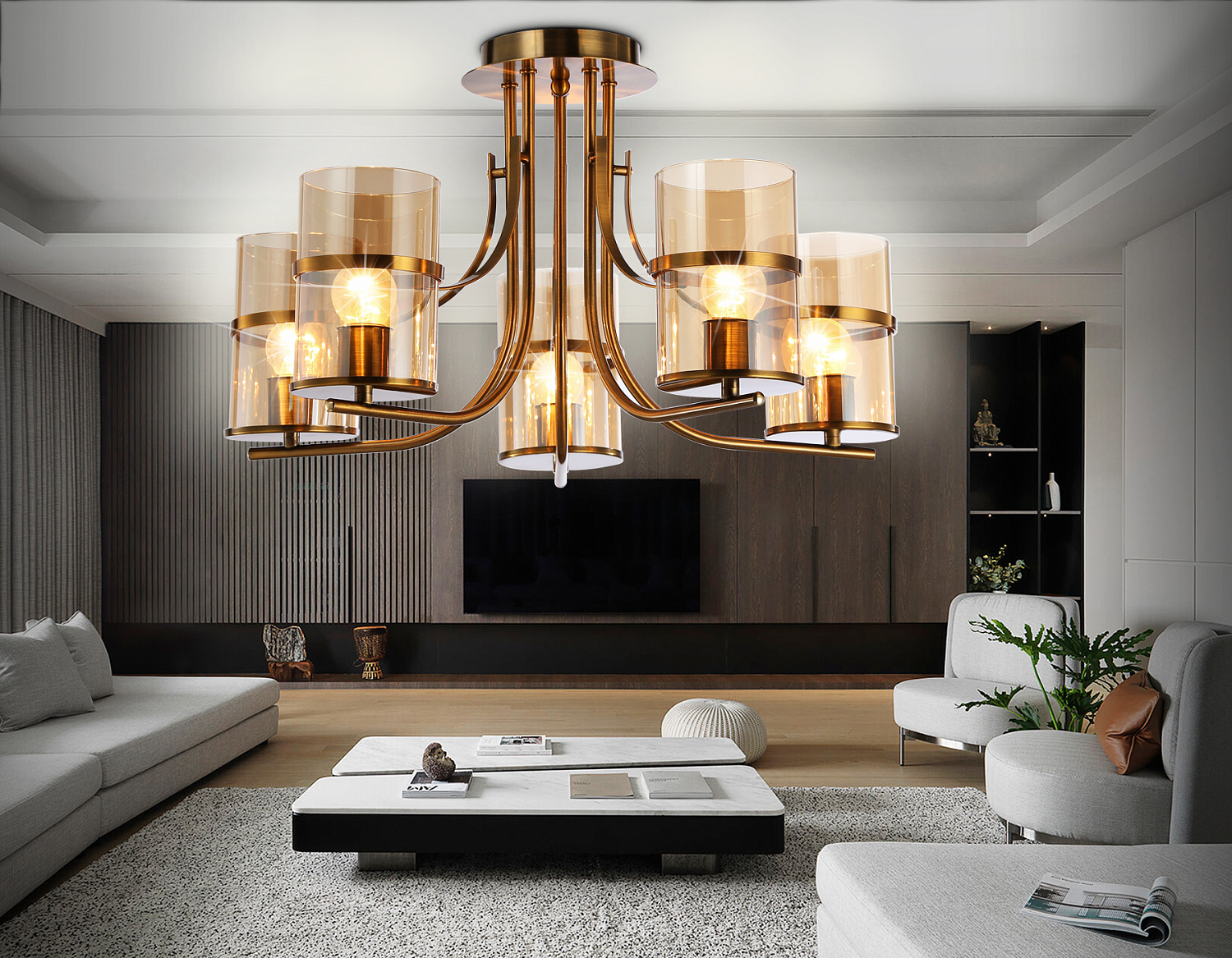 Подвесная люстра TR3222/5 GD/TI золото/янтарь E27*5 max 40W D540*300