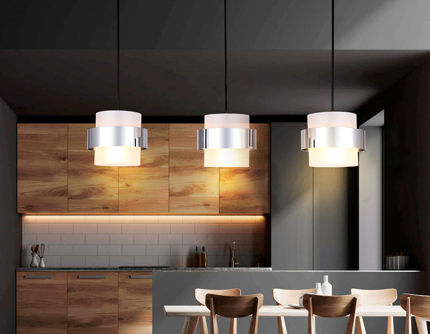 Подвесной светильник со сменной лампой TR3651/3 CH/FR хром/матовый E27/3 max 40W 820*180*700