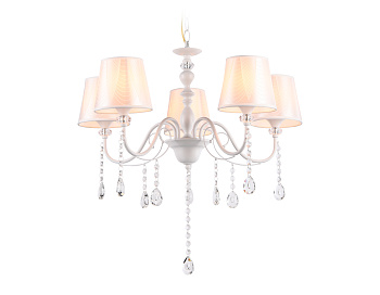 Подвесная люстра с абажуром и хрусталем TR4603/5 WH белый E27/5 max 40W D620*865