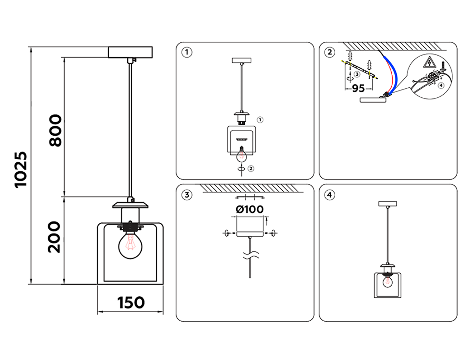 Подвесной светильник со сменной лампой TR3579 CH/SM хром/дымчатый E27 max 40W D150*1025