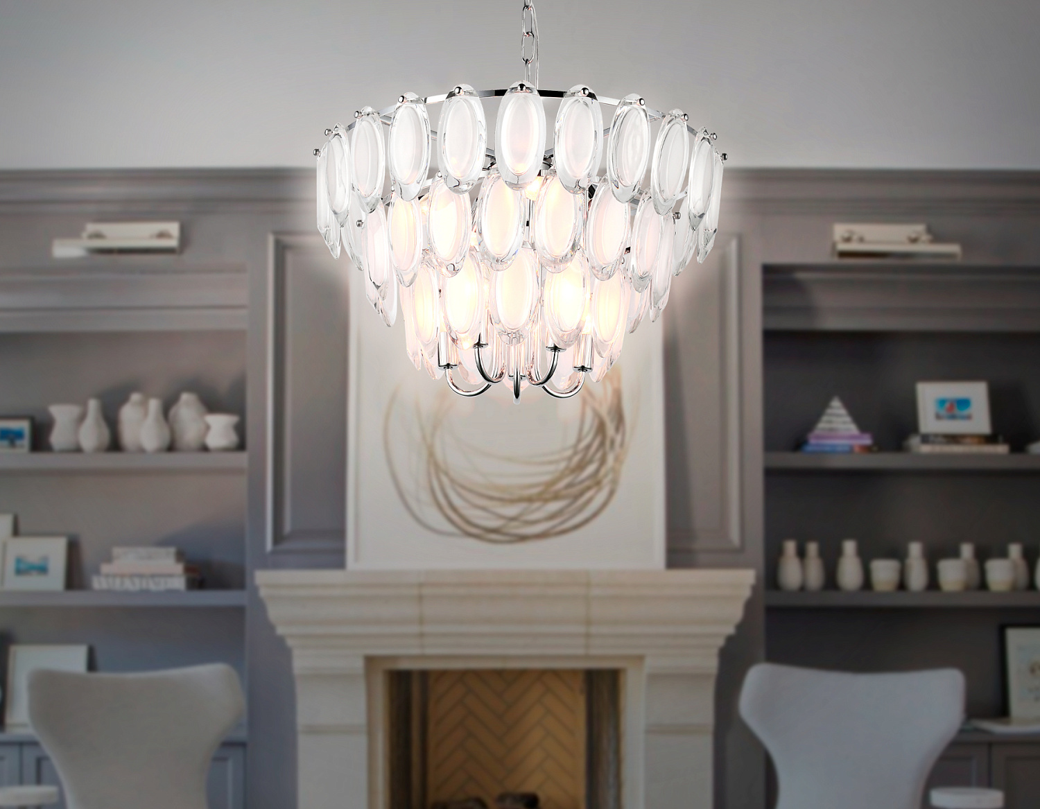 Подвесная люстра с хрусталем TR5177/10 CH/CL/FR хром/прозрачный/белый матовый E14/10 max 40W D600*1050