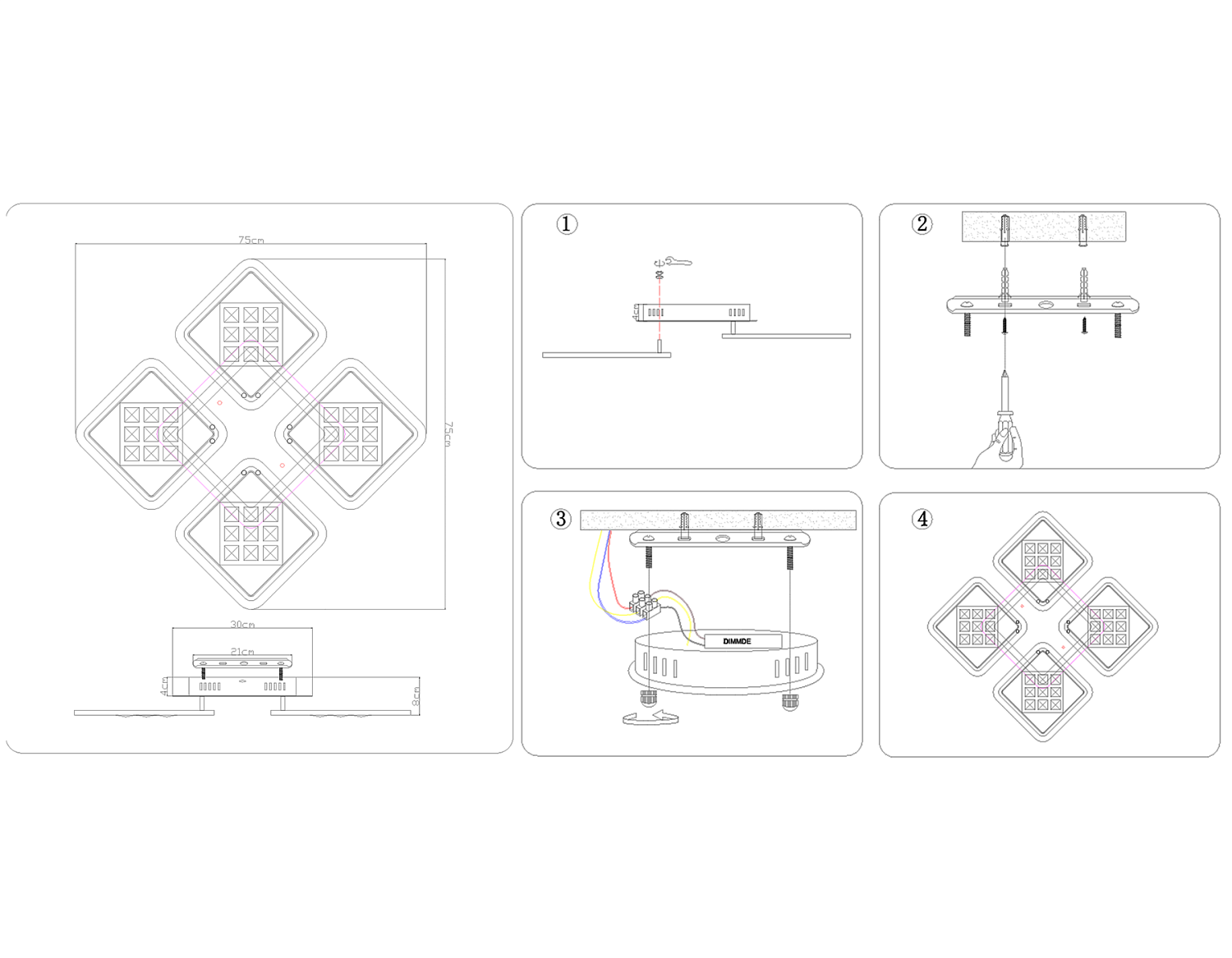 Потолочный светодиодный светильник с пультом FA288/4 CH хром 116W 750*750*80 (ПДУ РАДИО 2.4G)