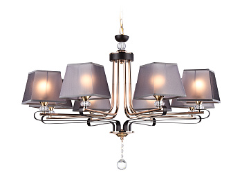 Подвесная люстра с абажуром и хрусталем TR4618/8 CF/FGD кофе/золото E27/8 max 40W D760*810