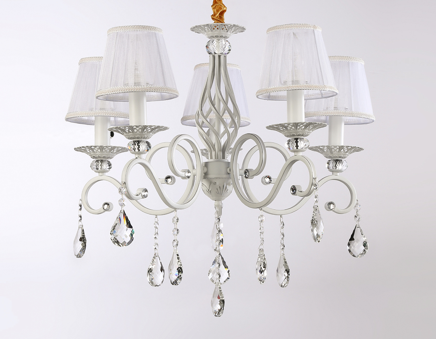 Подвесная люстра с абажурами и хрусталем TR4547/5 WH/SL белый/серебро E14/5 max 40W D565*500