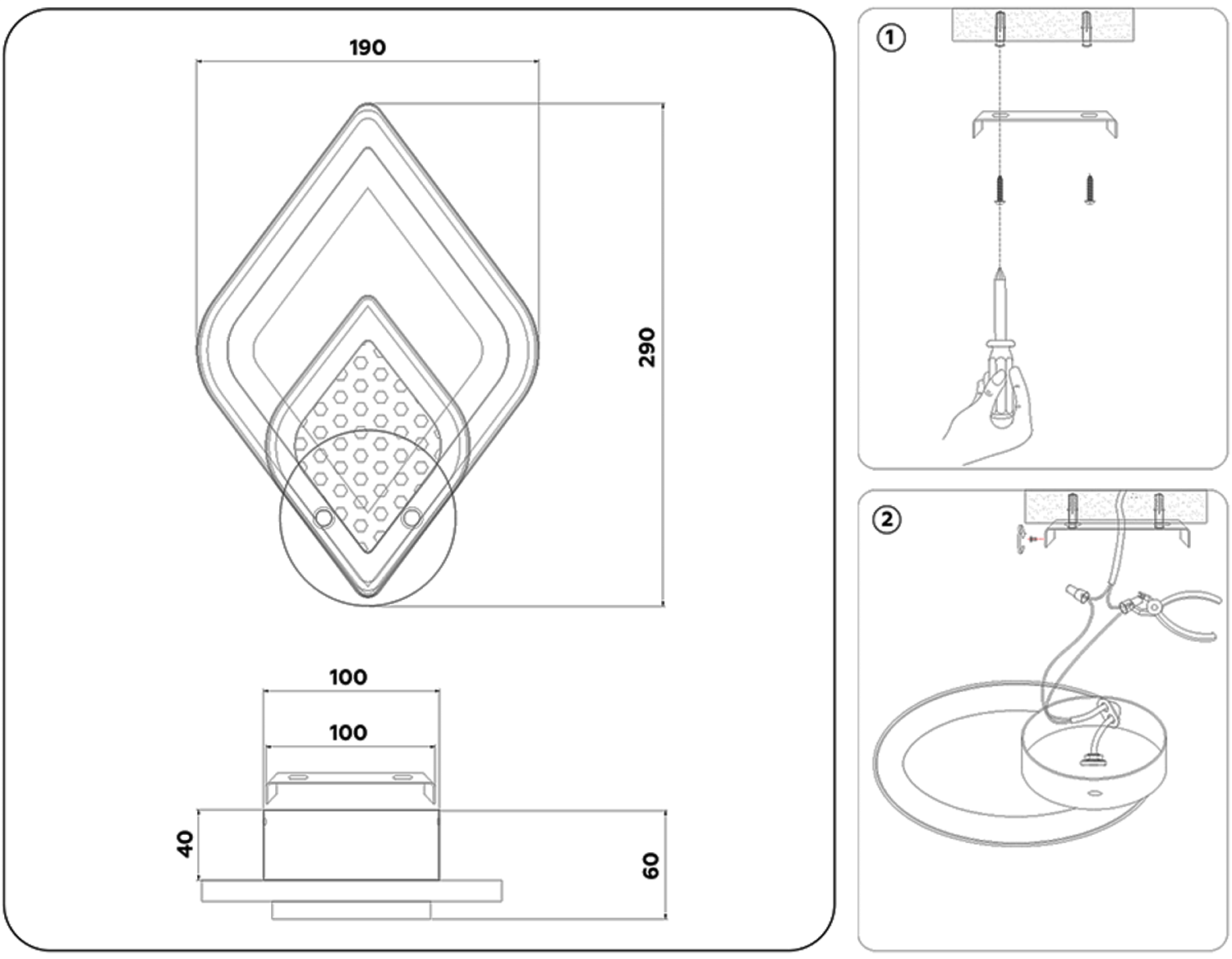 Настенный светодиодный светильник с акрилом FA4289 WH белый 3000K/4200K/6400K 21W 290*190*60