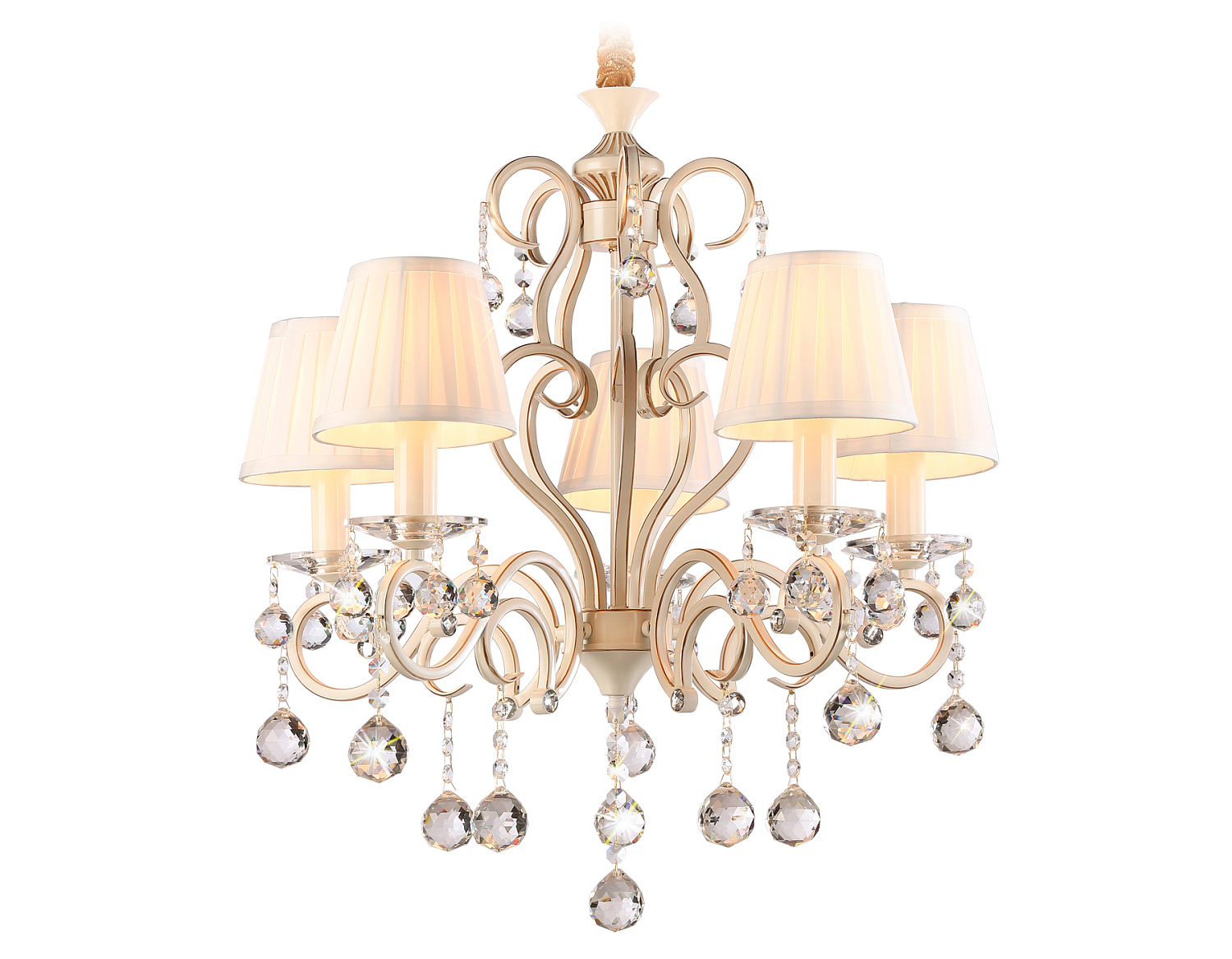 Подвесная люстра с абажурами и хрусталем TR4560/5 BG/GD бежевый/золото E14/5 max 40W D590*605