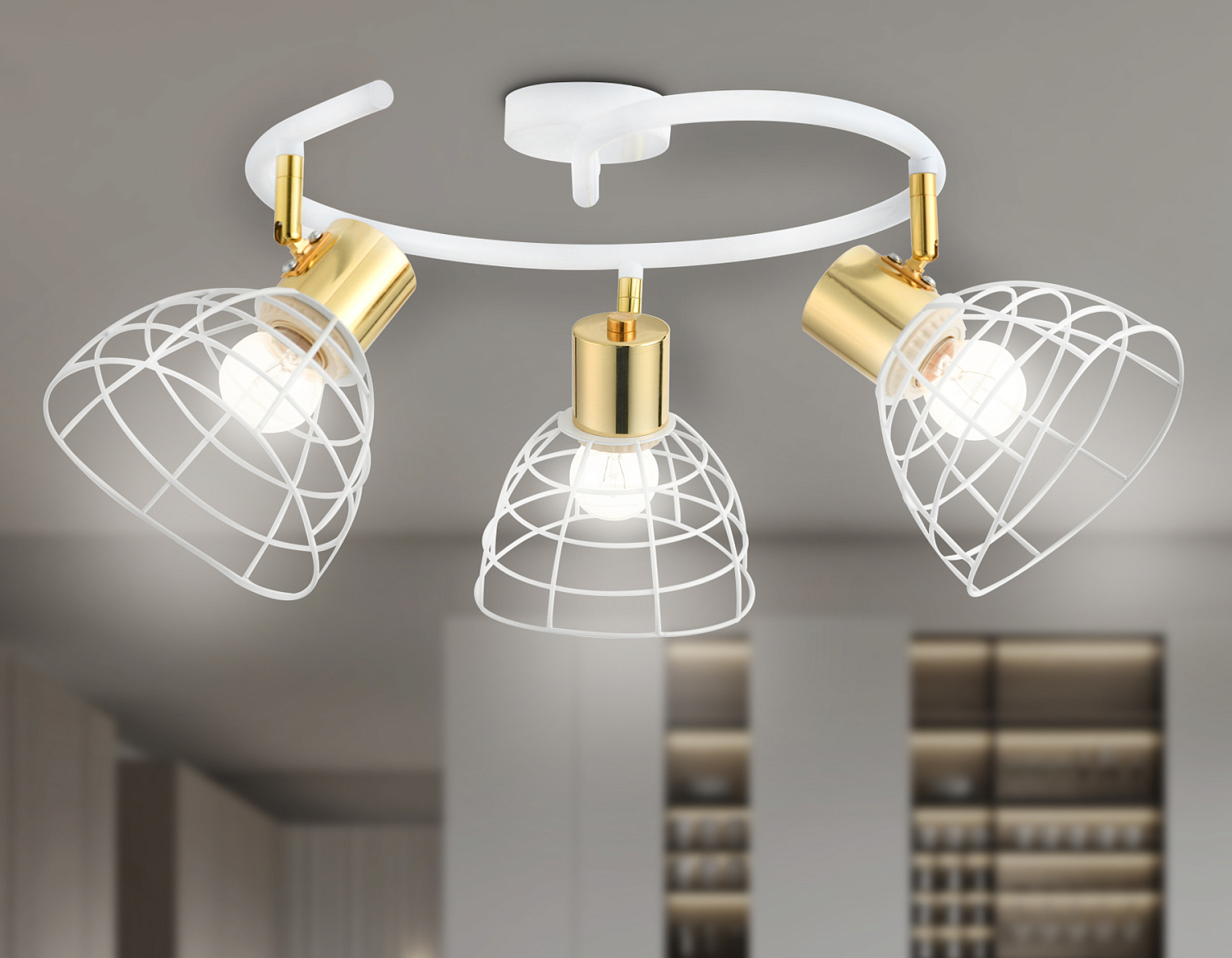 Настенно-потолочный спот в стиле лофт TR8605/3 WH/GD белый/золото E27*3 max 40W D325*230