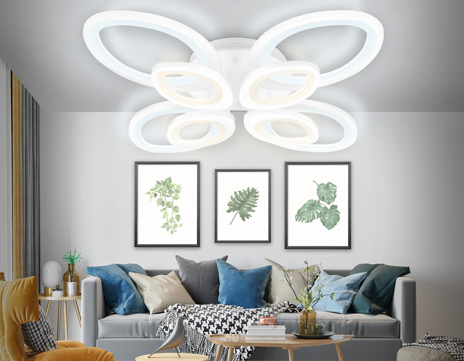 Потолочный светодиодный светильник с пультом FA4493/4+4 WH белый 134W 3000+6400K/4200K/6400+3000K 620*620*120 (ПДУ ИК)