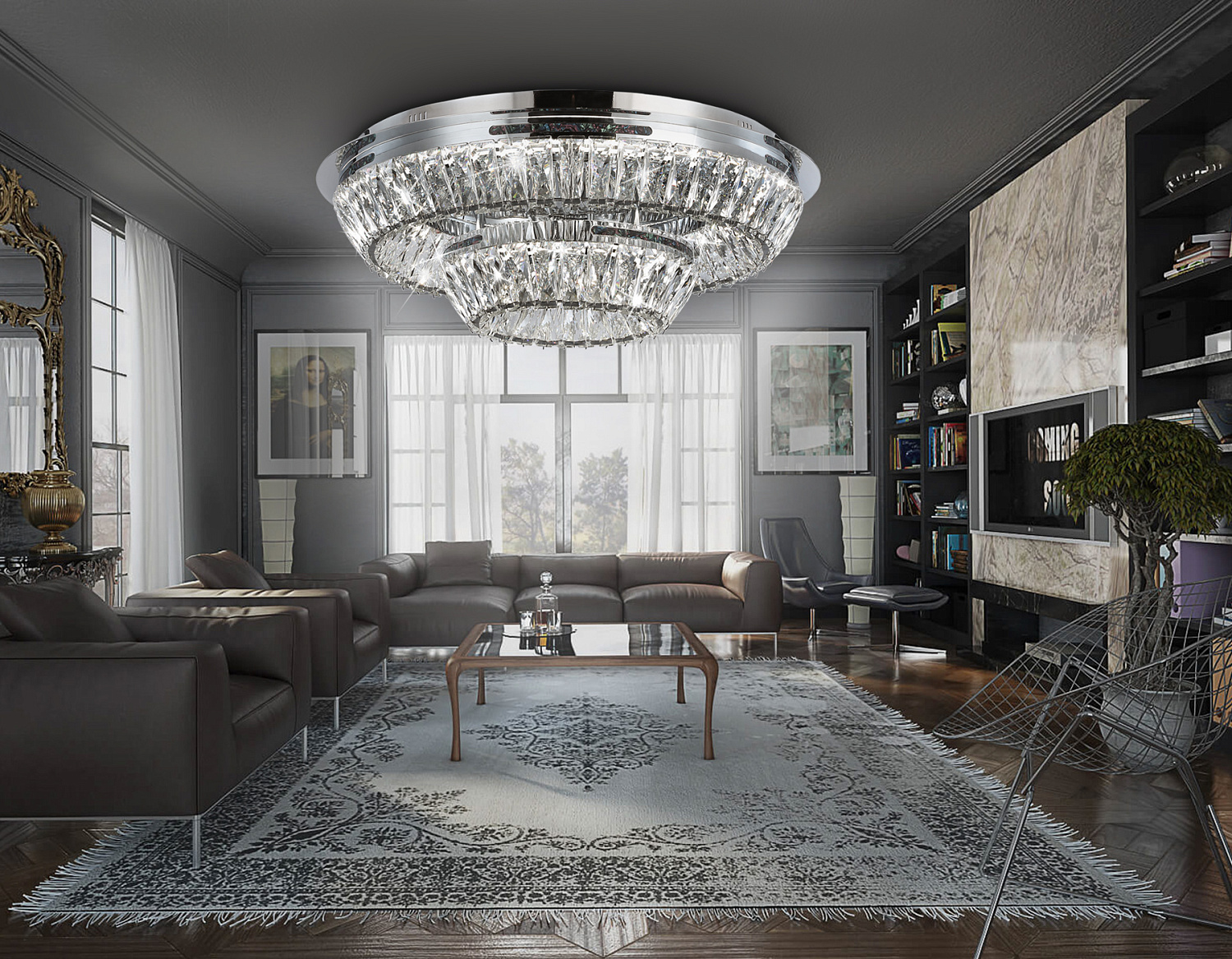 Потолочная светодиодная люстра с хрусталем TR5029 CH/CL хром/прозрачный 3000K/4200K/6400K 81W D600*207 (Без ПДУ)