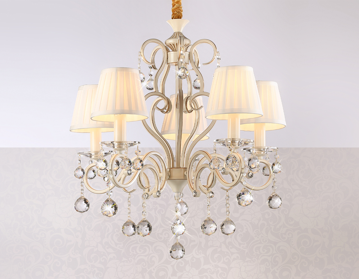 Подвесная люстра с абажурами и хрусталем TR4560/5 BG/GD бежевый/золото E14/5 max 40W D590*605