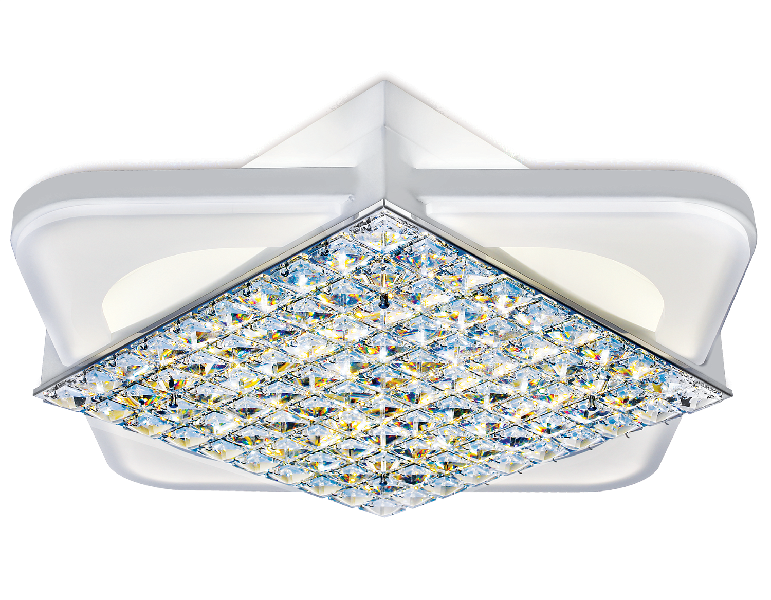 Управляемый светодиодный светильник с хрусталем FA124 WH белый 104W 510*510*110 (ПДУ РАДИО 2.4)