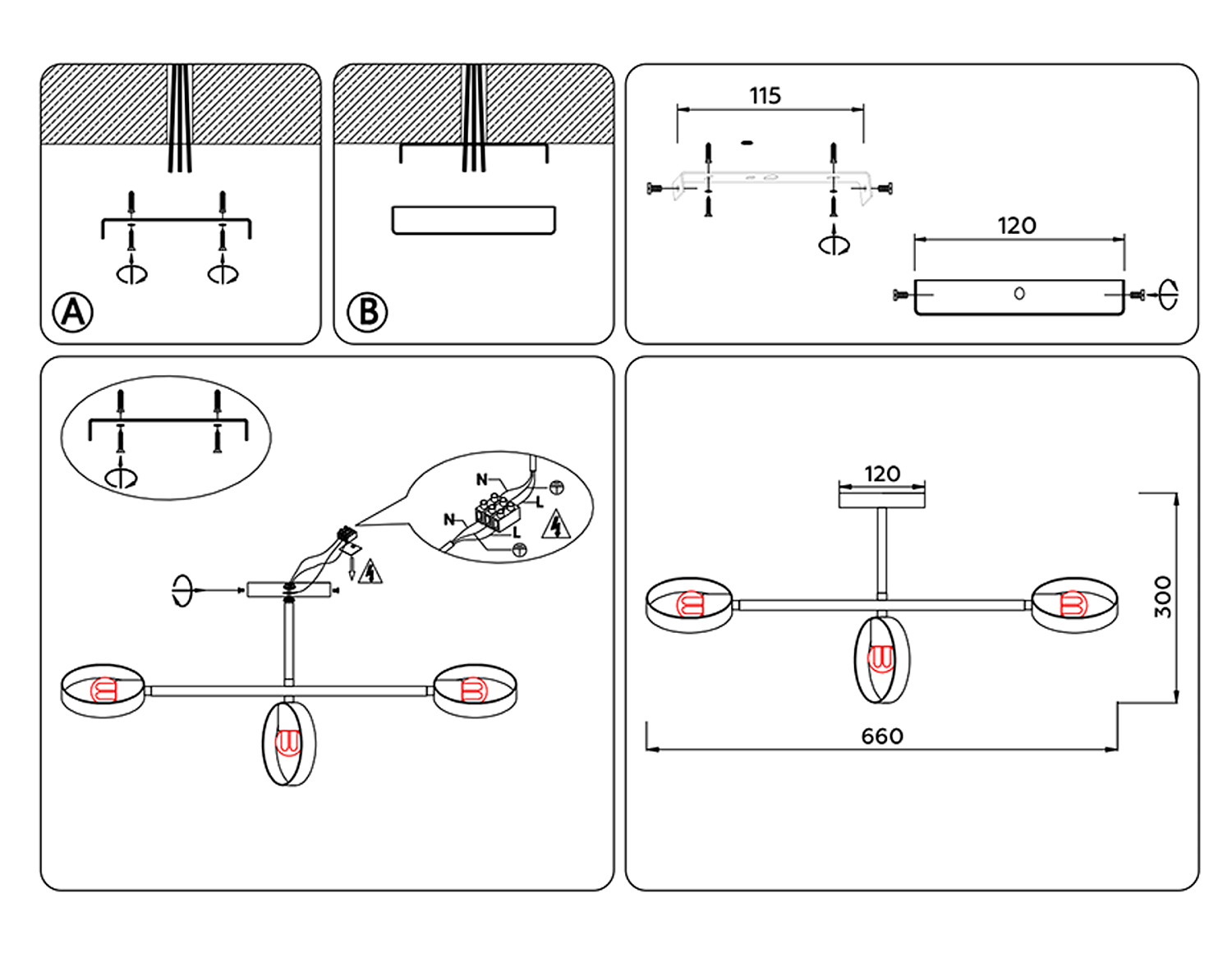 Подвесной светильник со сменной лампой TR8228/3 WH/SB белый/бронза E27/3 max 40W 660*165*300