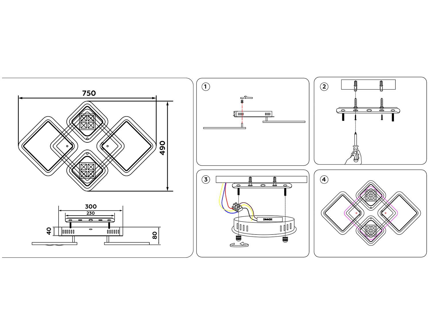 Потолочный светодиодный светильник с пультом FA286/4 WH белый 101W 750*490*80 (ПДУ РАДИО 2.4G)