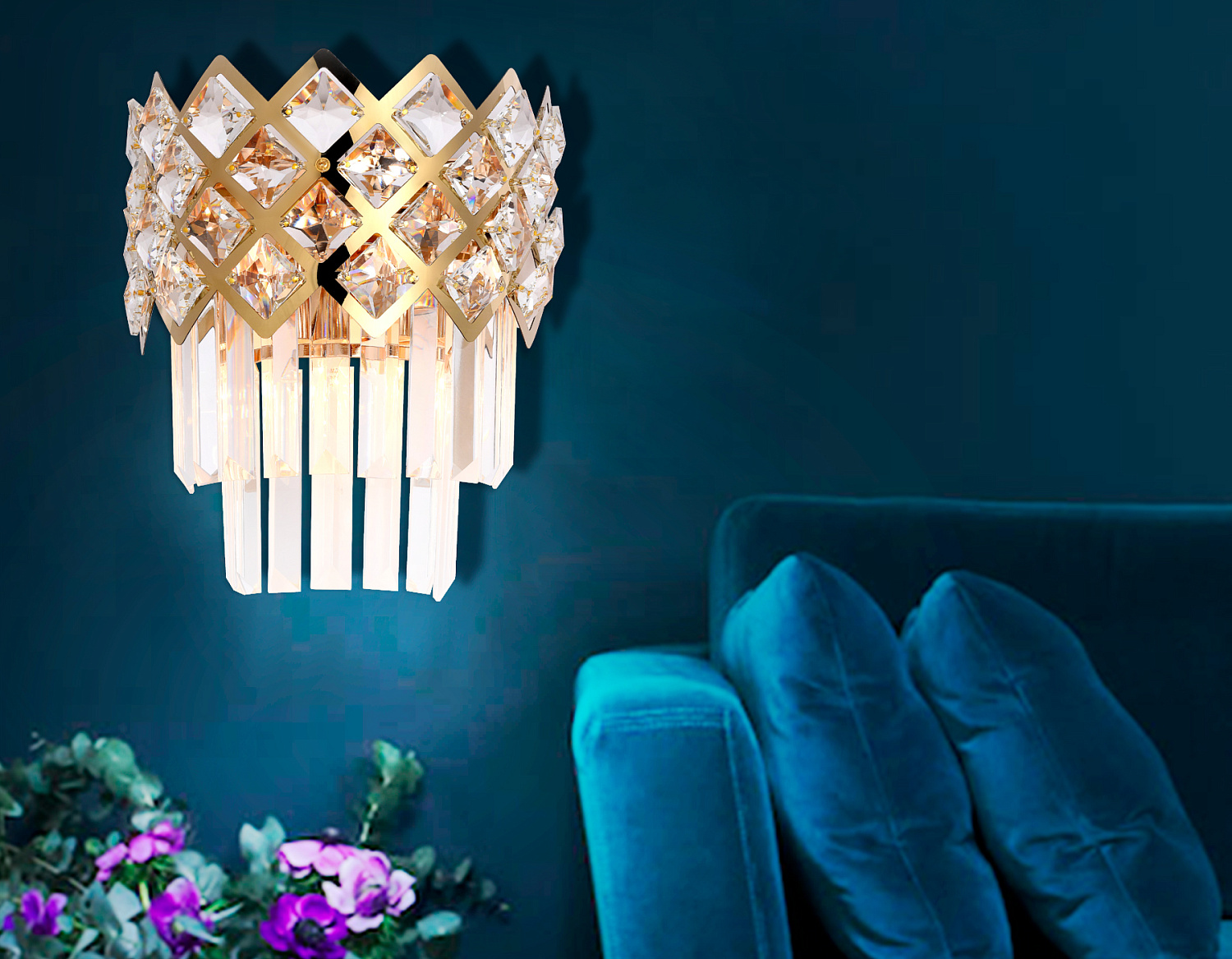 Настенный светильник с хрусталем TR5284/2 GD/CL золото/прозрачный E14/2 max 40W 280*220*150