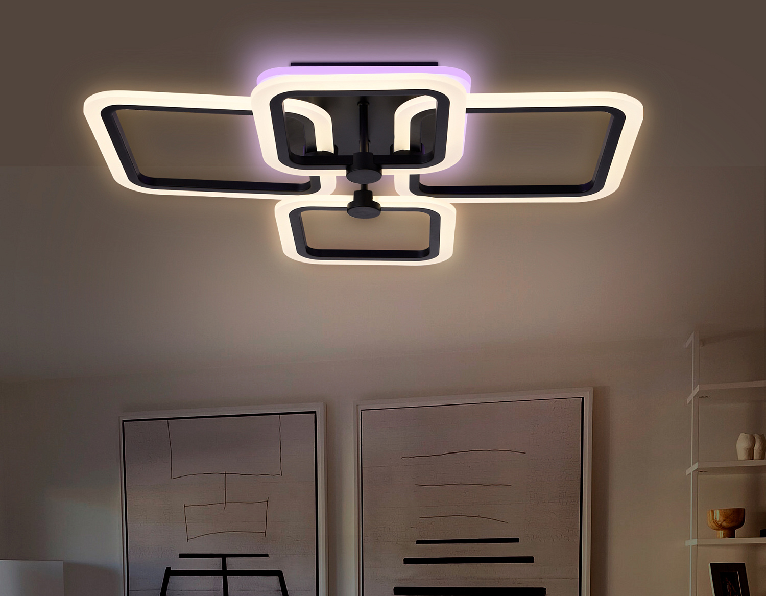 Потолочный светодиодный светильник с пультом FA531/2+2 BK черный 105W 580*420*130 (ПДУ РАДИО 2.4G)