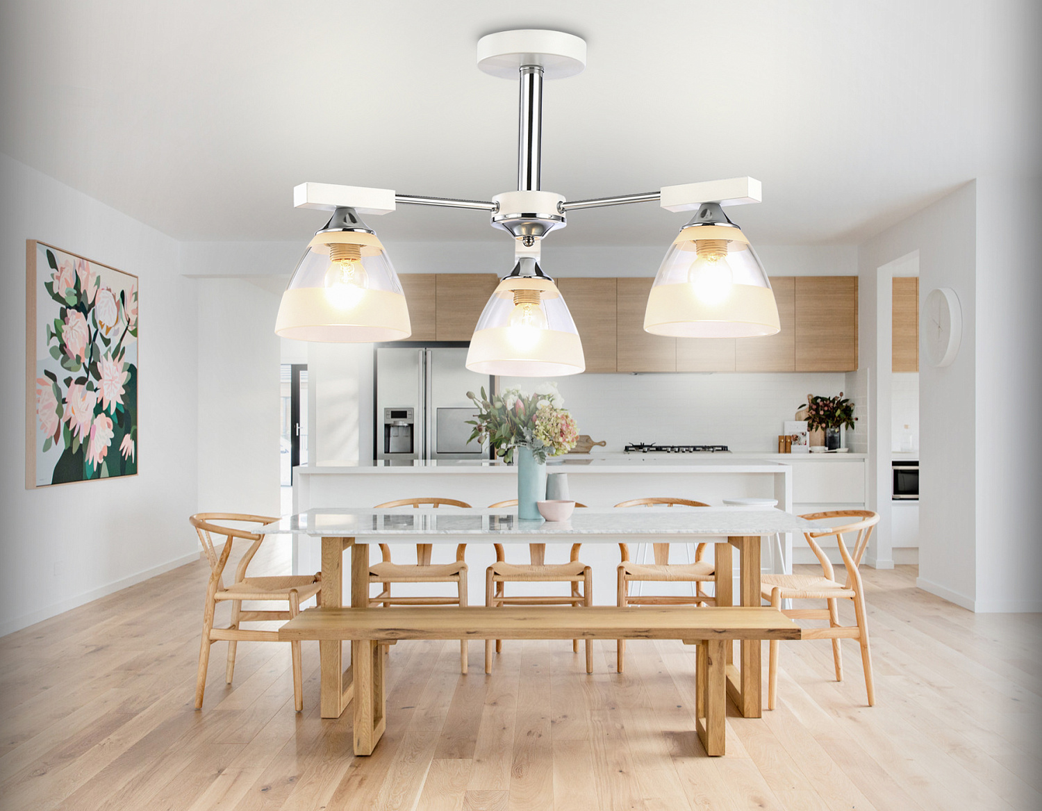 Подвесная люстра TR9091/3 WH/CH белый/хром E27*3 max 40W D570*270