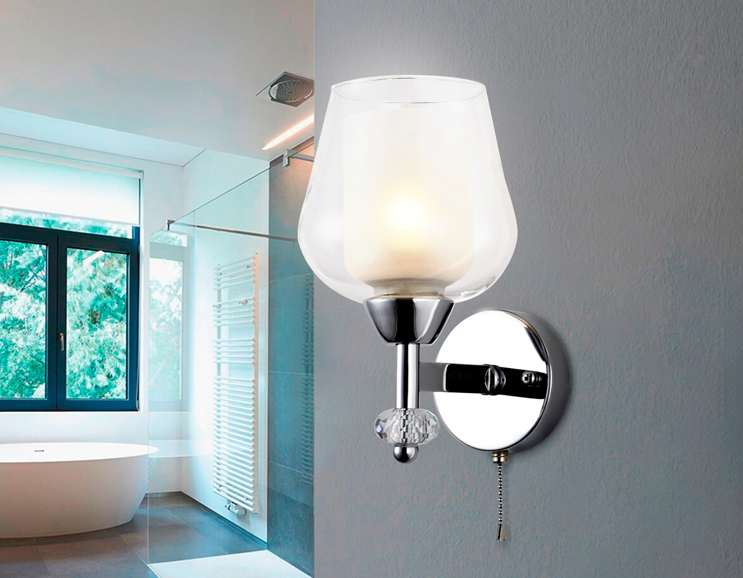 Настенный светильник с выключателем TR3158 CH/CL хром/прозрачный E27 max 40W 253*145*193