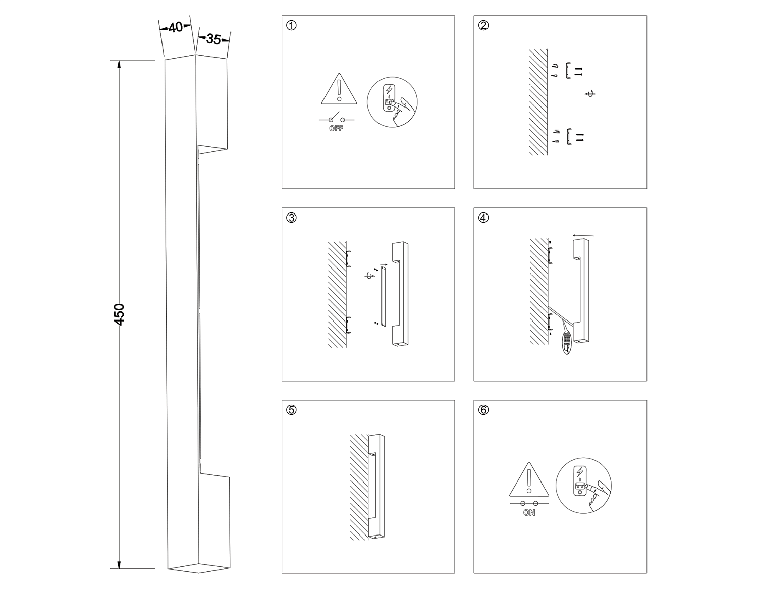Настенный светодиодный светильник FW4412 SBK черный песок LED 4200K 6W 450*40*35