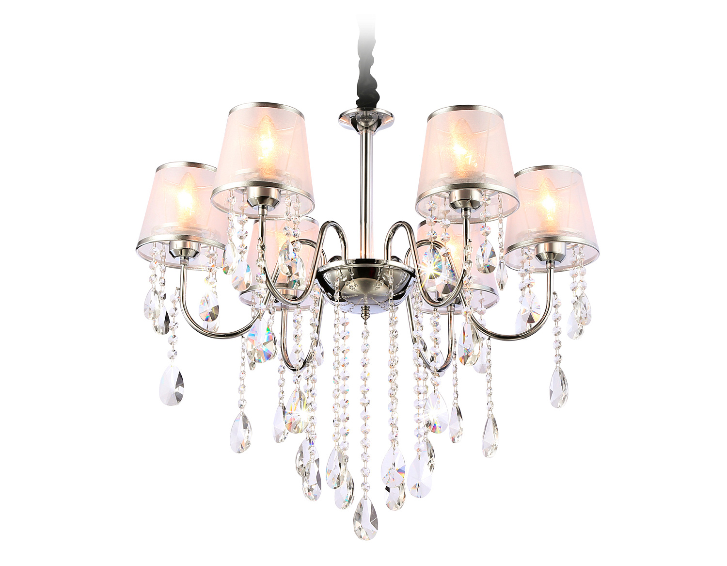 Подвесная люстра с абажурами и хрусталем TR4588/6 CH/SL хром/серебро E14/6 max 40W D660*570